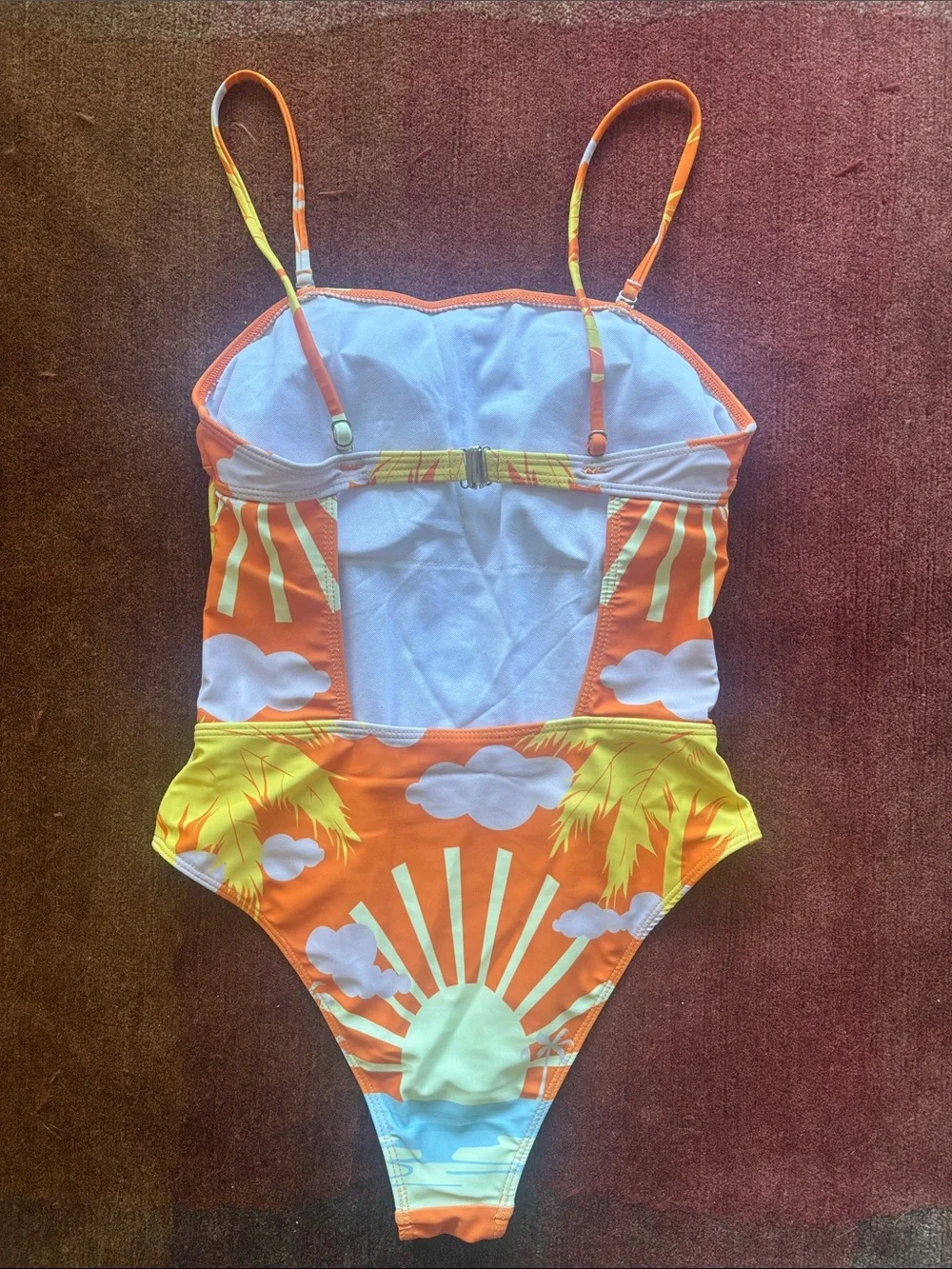 Commense Orange Tropical Palm One-Piece Swimsuit